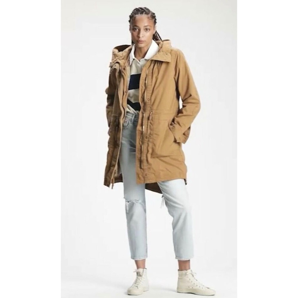 Gap Womens M Cargo Parka Jacket with Removable Quilted Vest Camel Tan Fishtail